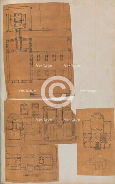 Page from a Scrapbook containing Drawings and Several Prints of Architecture, Int..., ca. 1800-1850. Creators: Workshop of Charles Percier, Workshop of Pierre François Léonard Fontaine.