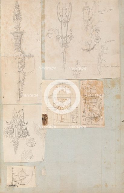 Page from a Scrapbook containing Drawings and Several Prints of Architecture, Int..., ca. 1800-1850. Creators: Workshop of Charles Percier, Workshop of Pierre François Léonard Fontaine.
