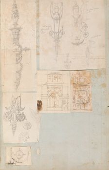 Page from a Scrapbook containing Drawings and Several Prints of Architecture, Int..., ca. 1800-1850. Creators: Workshop of Charles Percier, Workshop of Pierre François Léonard Fontaine