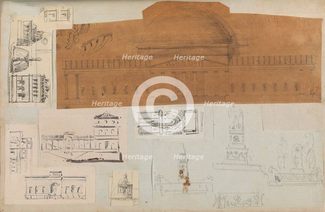 Page from a Scrapbook containing Drawings and Several Prints of Architecture, Int..., ca. 1800-1850. Creators: Workshop of Charles Percier, Workshop of Pierre François Léonard Fontaine.