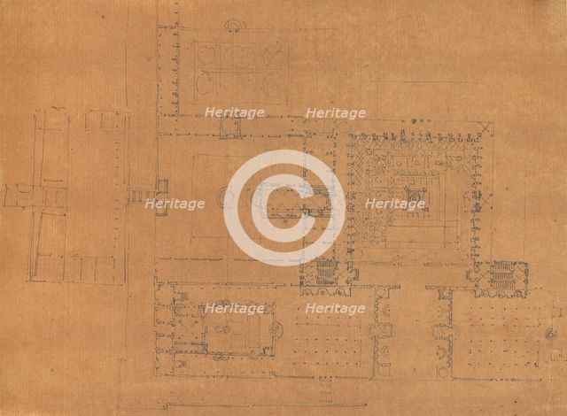 Page from a Scrapbook containing Drawings and Several Prints of Architecture, Int..., ca. 1800-1850. Creators: Workshop of Charles Percier, Workshop of Pierre François Léonard Fontaine.