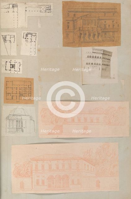 Page from a Scrapbook containing Drawings and Several Prints of Architecture, Int..., ca. 1800-1850. Creators: Workshop of Charles Percier, Workshop of Pierre François Léonard Fontaine.