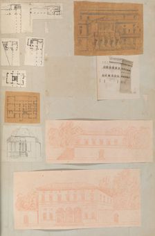 Page from a Scrapbook containing Drawings and Several Prints of Architecture, Int..., ca. 1800-1850. Creators: Workshop of Charles Percier, Workshop of Pierre François Léonard Fontaine