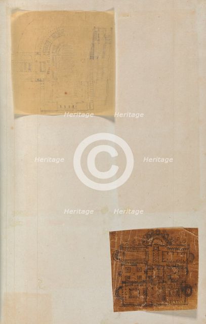 Page from a Scrapbook containing Drawings and Several Prints of Architecture, Int..., ca. 1800-1850. Creators: Workshop of Charles Percier, Workshop of Pierre François Léonard Fontaine.