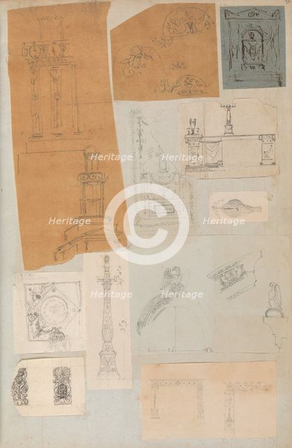 Page from a Scrapbook containing Drawings and Several Prints of Architecture, Int..., ca. 1800-1850. Creators: Workshop of Charles Percier, Workshop of Pierre François Léonard Fontaine.