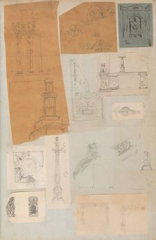 Page from a Scrapbook containing Drawings and Several Prints of Architecture, Int..., ca. 1800-1850. Creators: Workshop of Charles Percier, Workshop of Pierre François Léonard Fontaine