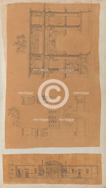 Page from a Scrapbook containing Drawings and Several Prints of Architecture, Int..., ca. 1800-1850. Creators: Workshop of Charles Percier, Workshop of Pierre François Léonard Fontaine.