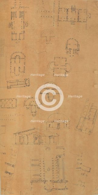 Page from a Scrapbook containing Drawings and Several Prints of Architecture, Int..., ca. 1800-1850. Creators: Workshop of Charles Percier, Workshop of Pierre François Léonard Fontaine.
