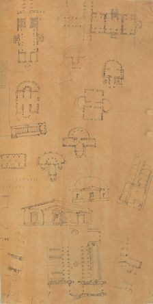 Page from a Scrapbook containing Drawings and Several Prints of Architecture, Int..., ca. 1800-1850. Creators: Workshop of Charles Percier, Workshop of Pierre François Léonard Fontaine