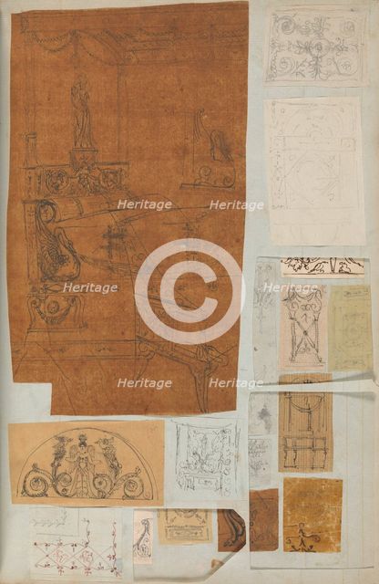 Page from a Scrapbook containing Drawings and Several Prints of Architecture, Int..., ca. 1800-1850. Creators: Workshop of Charles Percier, Workshop of Pierre François Léonard Fontaine.