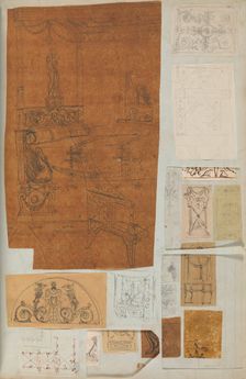 Page from a Scrapbook containing Drawings and Several Prints of Architecture, Int..., ca. 1800-1850. Creators: Workshop of Charles Percier, Workshop of Pierre François Léonard Fontaine
