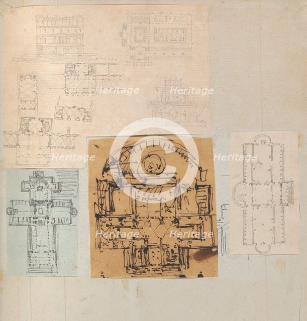 Page from a Scrapbook containing Drawings and Several Prints of Architecture, Int..., ca. 1800-1850. Creators: Workshop of Charles Percier, Workshop of Pierre François Léonard Fontaine.