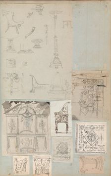 Page from a Scrapbook containing Drawings and Several Prints of Architecture, Int..., ca. 1800-1850. Creators: Workshop of Charles Percier, Workshop of Pierre François Léonard Fontaine