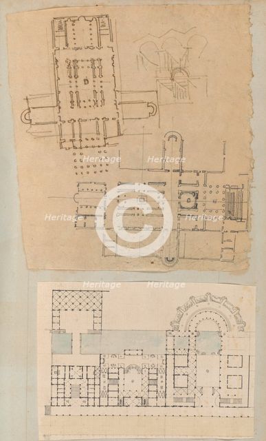 Page from a Scrapbook containing Drawings and Several Prints of Architecture, Inter..., ca. 1800-50. Creators: Workshop of Charles Percier, Workshop of Pierre François Léonard Fontaine.