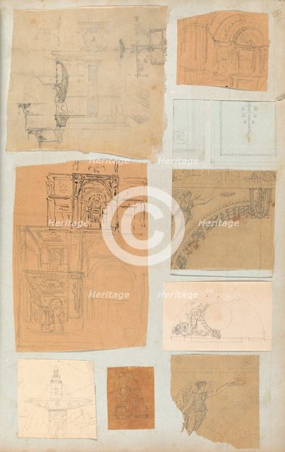 Page from a Scrapbook containing Drawings and Several Prints of Architecture, Int..., ca. 1800-1850. Creators: Workshop of Charles Percier, Workshop of Pierre François Léonard Fontaine.