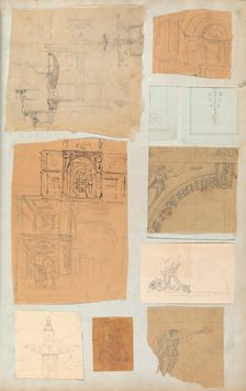 Page from a Scrapbook containing Drawings and Several Prints of Architecture, Int..., ca. 1800-1850. Creators: Workshop of Charles Percier, Workshop of Pierre François Léonard Fontaine