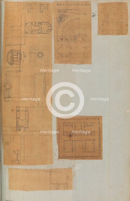 Page from a Scrapbook containing Drawings and Several Prints of Architecture, Int..., ca. 1800-1850. Creators: Workshop of Charles Percier, Workshop of Pierre François Léonard Fontaine.
