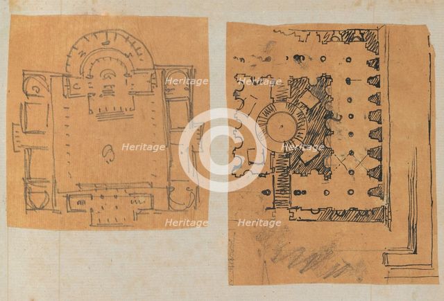 Page from a Scrapbook containing Drawings and Several Prints of Architecture, Int..., ca. 1800-1850. Creators: Workshop of Charles Percier, Workshop of Pierre François Léonard Fontaine.