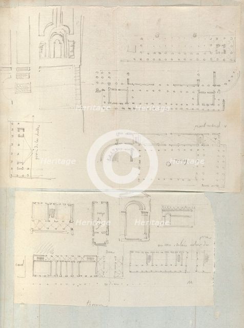 Page from a Scrapbook containing Drawings and Several Prints of Architecture, Int..., ca. 1800-1850. Creators: Workshop of Charles Percier, Workshop of Pierre François Léonard Fontaine.