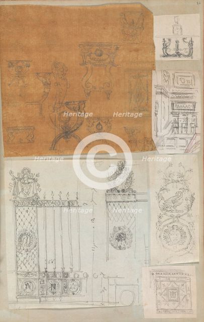 Page from a Scrapbook containing Drawings and Several Prints of Architecture, Int..., ca. 1800-1850. Creators: Workshop of Charles Percier, Workshop of Pierre François Léonard Fontaine.