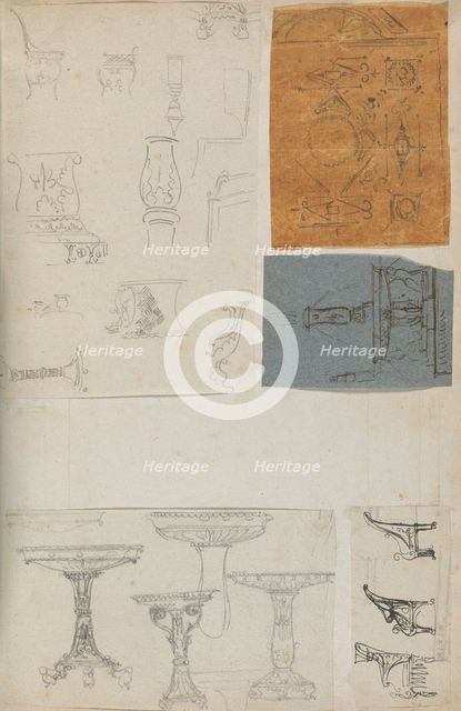 Page from a Scrapbook containing Drawings and Several Prints of Architecture, Int..., ca. 1800-1850. Creators: Workshop of Charles Percier, Workshop of Pierre François Léonard Fontaine.