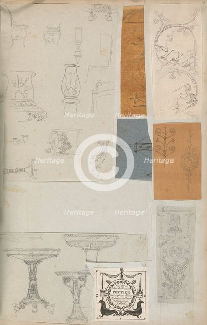 Page from a Scrapbook containing Drawings and Several Prints of Architecture, Int..., ca. 1800-1850. Creators: Workshop of Charles Percier, Workshop of Pierre François Léonard Fontaine.