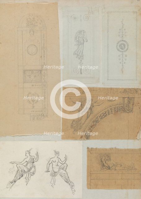 Page from a Scrapbook containing Drawings and Several Prints of Architecture, Int..., ca. 1800-1850. Creators: Workshop of Charles Percier, Workshop of Pierre François Léonard Fontaine.