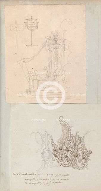 Page from a Scrapbook containing Drawings and Several Prints of Architecture, Int..., ca. 1800-1850. Creators: Workshop of Charles Percier, Workshop of Pierre François Léonard Fontaine.