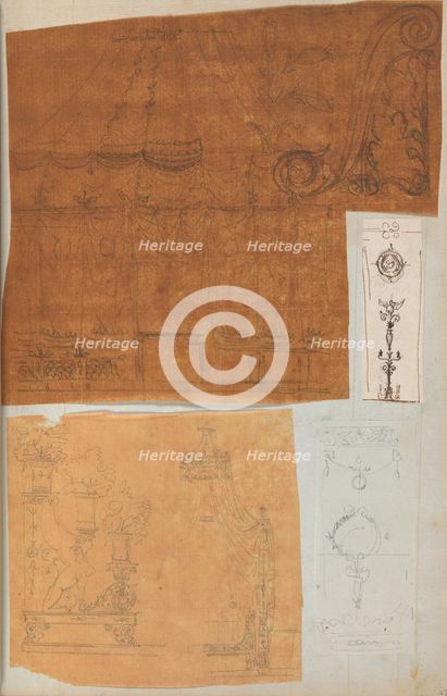 Page from a Scrapbook containing Drawings and Several Prints of Architecture, Int..., ca. 1800-1850. Creators: Workshop of Charles Percier, Workshop of Pierre François Léonard Fontaine.