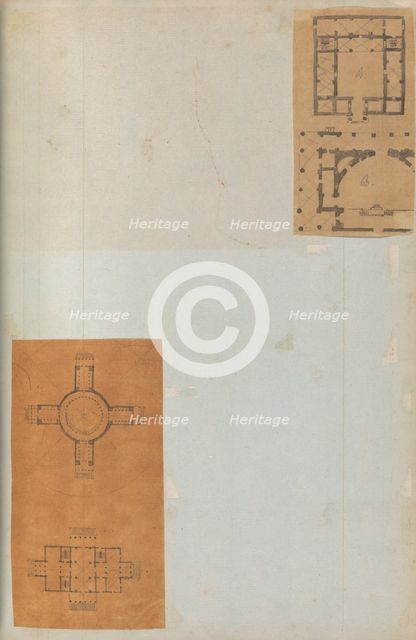 Page from a Scrapbook containing Drawings and Several Prints of Architecture, Int..., ca. 1800-1850. Creators: Workshop of Charles Percier, Workshop of Pierre François Léonard Fontaine.