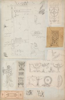 Page from a Scrapbook containing Drawings and Several Prints of Architecture, Int..., ca. 1800-1850. Creators: Workshop of Charles Percier, Workshop of Pierre François Léonard Fontaine