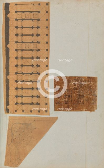Page from a Scrapbook containing Drawings and Several Prints of Architecture, Int..., ca. 1800-1850. Creators: Workshop of Charles Percier, Workshop of Pierre François Léonard Fontaine.