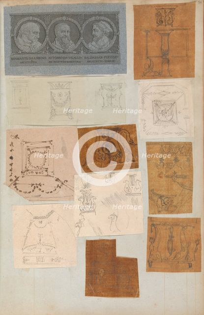 Page from a Scrapbook containing Drawings and Several Prints of Architecture, Int..., ca. 1800-1850. Creators: Workshop of Charles Percier, Workshop of Pierre François Léonard Fontaine.