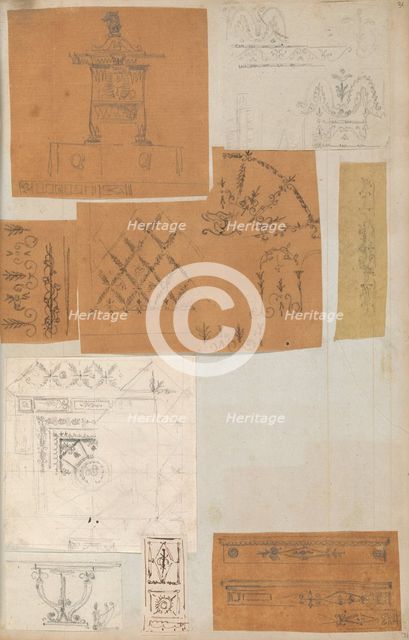 Page from a Scrapbook containing Drawings and Several Prints of Architecture, Int..., ca. 1800-1850. Creators: Workshop of Charles Percier, Workshop of Pierre François Léonard Fontaine.