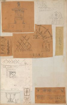 Page from a Scrapbook containing Drawings and Several Prints of Architecture, Int..., ca. 1800-1850. Creators: Workshop of Charles Percier, Workshop of Pierre François Léonard Fontaine
