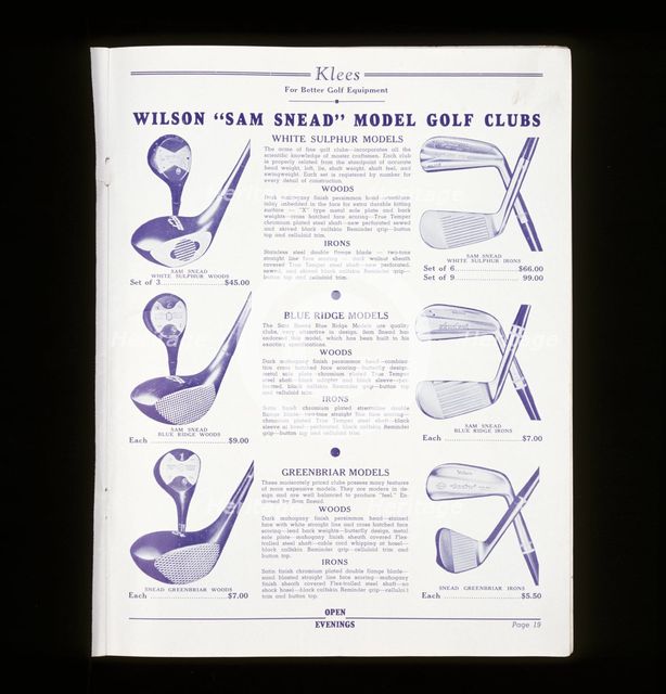 Page from Klees golf catalogue, American, c 1940-c1960. Creator: Unknown.