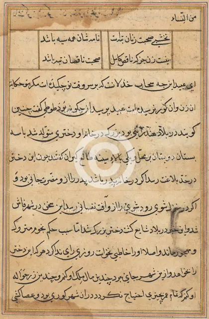 Page from Tales of a Parrot (Tuti-nama): text page, c. 1560. Creator: Unknown.