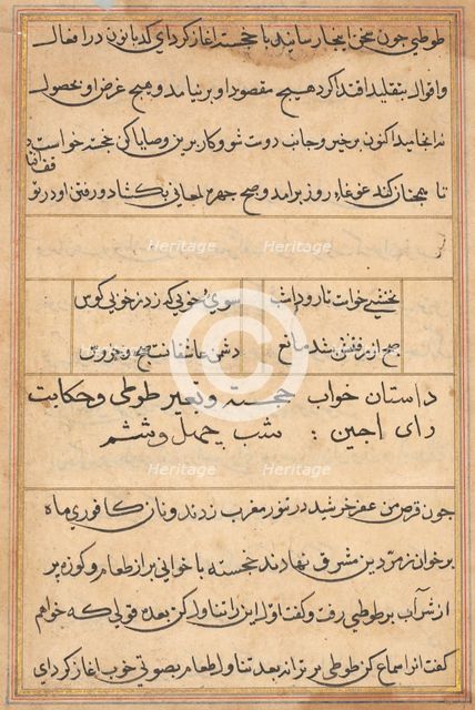 Page from Tales of a Parrot (Tuti-nama): text page, c. 1560. Creator: Unknown.