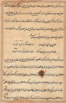 Page from Tales of a Parrot (Tuti-nama): text page, c. 1560. Creator: Unknown