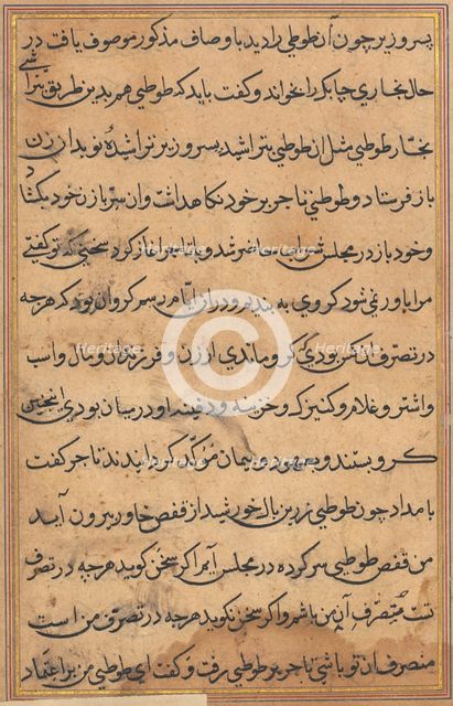 Page from Tales of a Parrot (Tuti-nama): text page, c. 1560. Creator: Unknown.