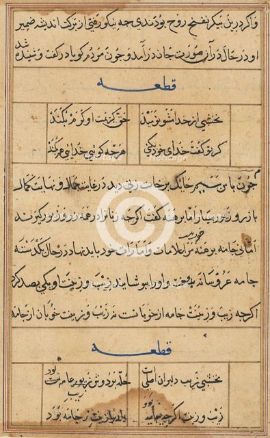 Page from Tales of a Parrot (Tuti-nama): text page, c. 1560. Creator: Unknown.