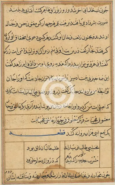 Page from Tales of a Parrot (Tuti-nama): text page, c. 1560. Creator: Unknown.