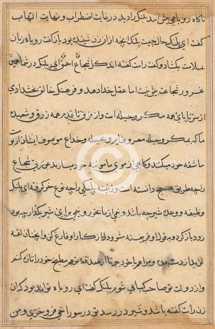 Page from Tales of a Parrot (Tuti-nama): text page, c. 1560. Creator: Unknown.