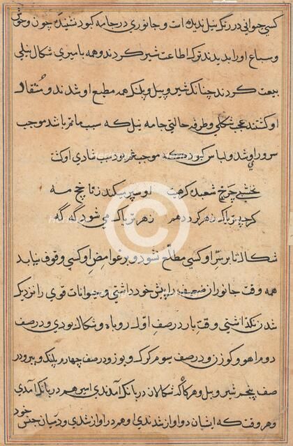 Page from Tales of a Parrot (Tuti-nama): text page, c. 1560. Creator: Unknown.