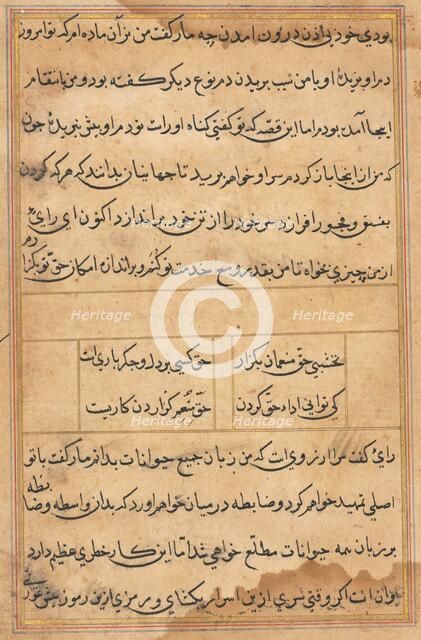 Page from Tales of a Parrot (Tuti-nama): text page, c. 1560. Creator: Unknown.