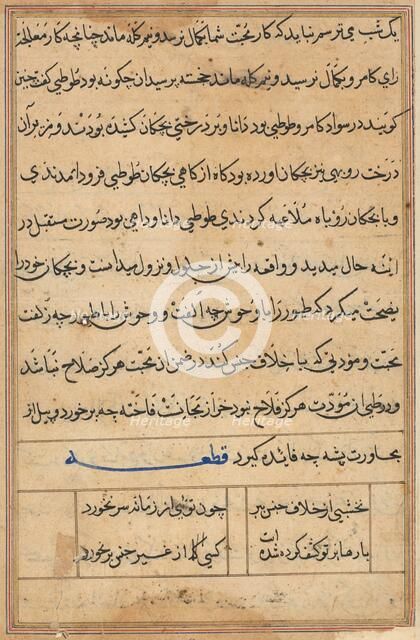 Page from Tales of a Parrot (Tuti-nama): text page, c. 1560. Creator: Unknown.