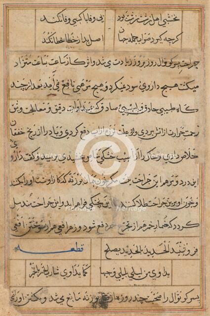 Page from Tales of a Parrot (Tuti-nama): text page, c. 1560. Creator: Unknown.