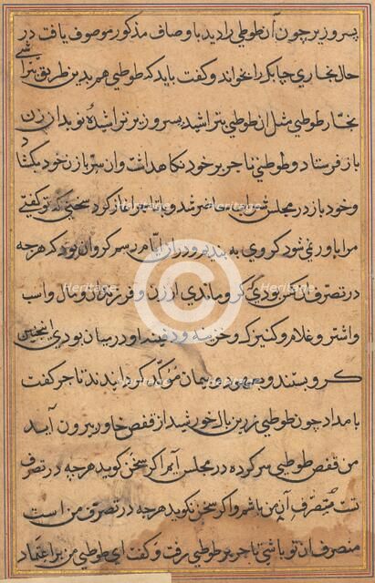 Page from Tales of a Parrot (Tuti-nama): text page, c. 1560. Creator: Unknown.