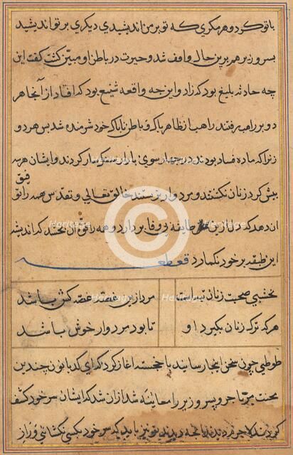 Page from Tales of a Parrot (Tuti-nama): text page, c. 1560. Creator: Unknown.