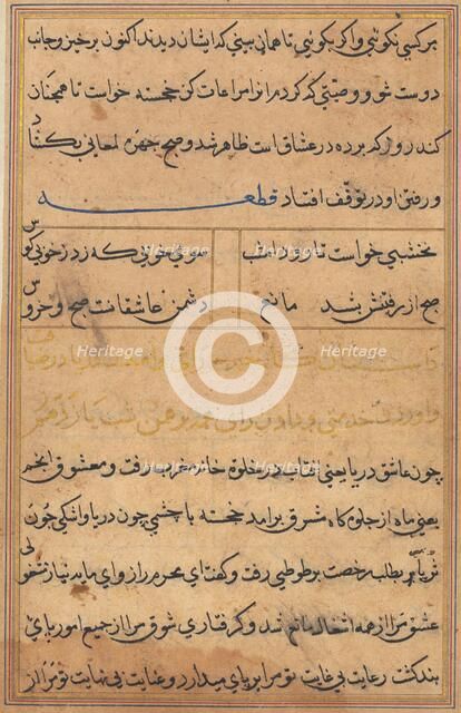 Page from Tales of a Parrot (Tuti-nama): text page, c. 1560. Creator: Unknown.